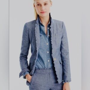NEW!! J. Crew Women's Regent Chambray Ruffle Blazer, Size 6, One Button Striped
